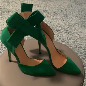 Soft suede green heels